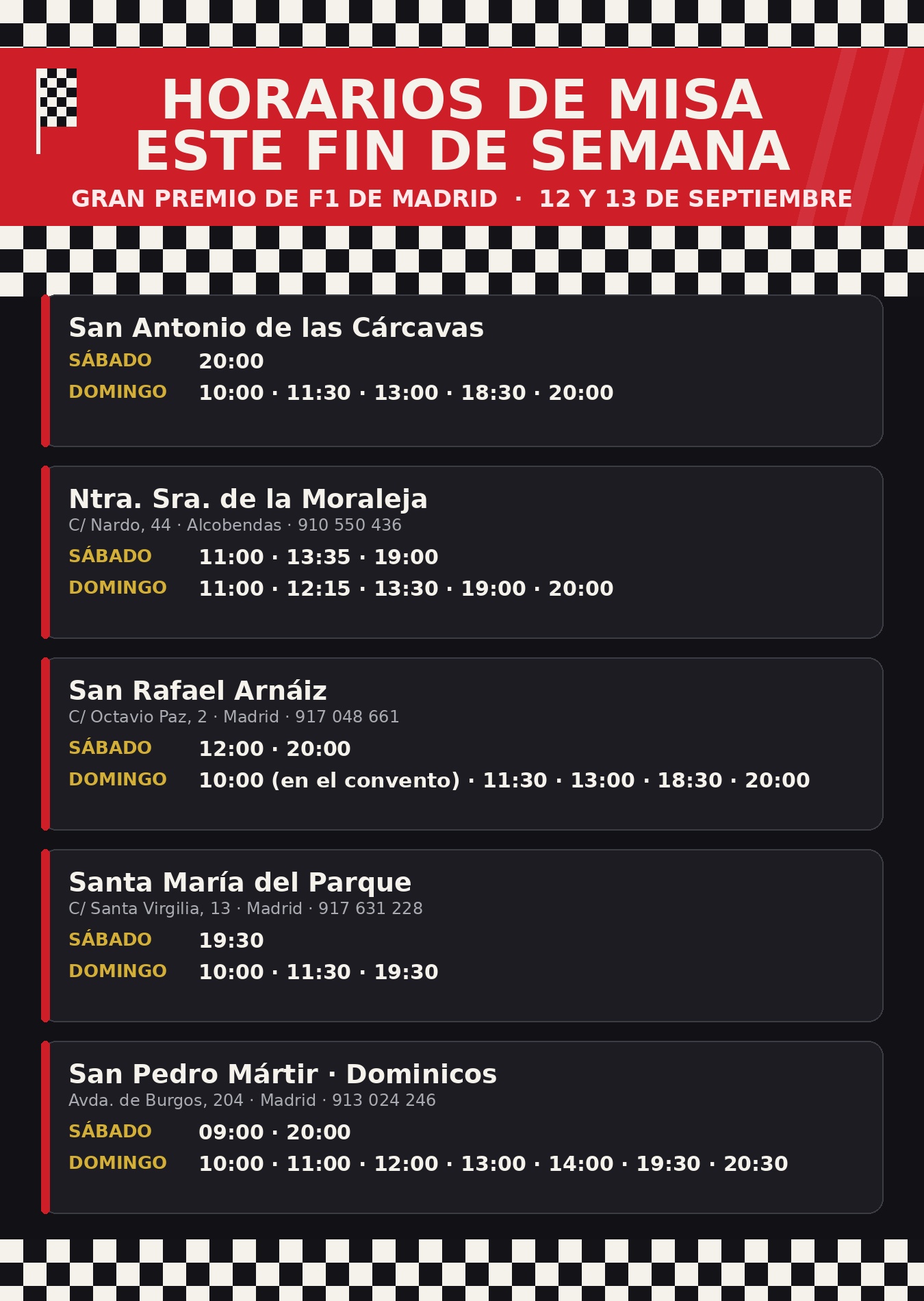 HORARIOS MISAS FORMULA 1